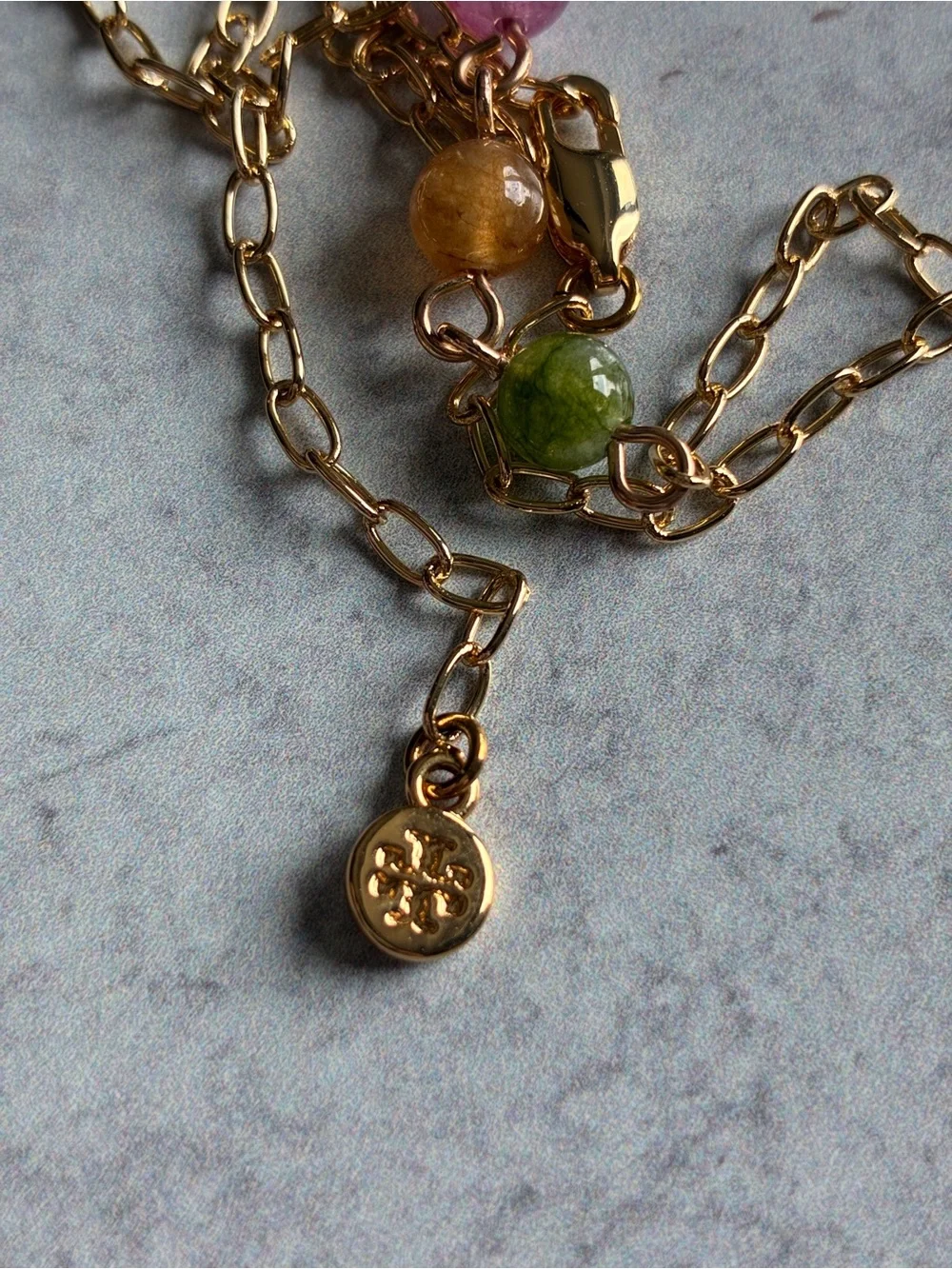 Tory Burch Multicolor Beaded Pearl Floral Gold Tone Necklace NWOT
